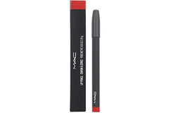 MAC lip pencil Ruby Woo front view showing packaging and accurate application benefit