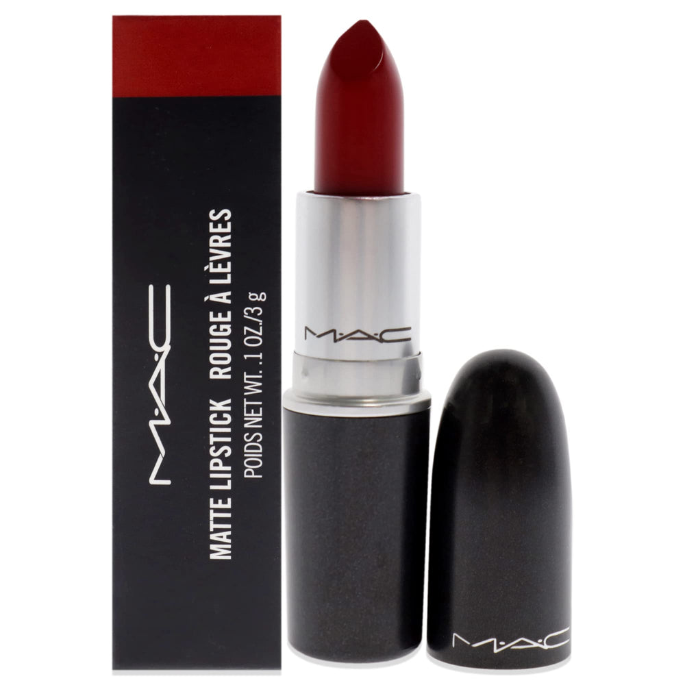MAC Russian Red front view showing sleek tube and bold color appeal