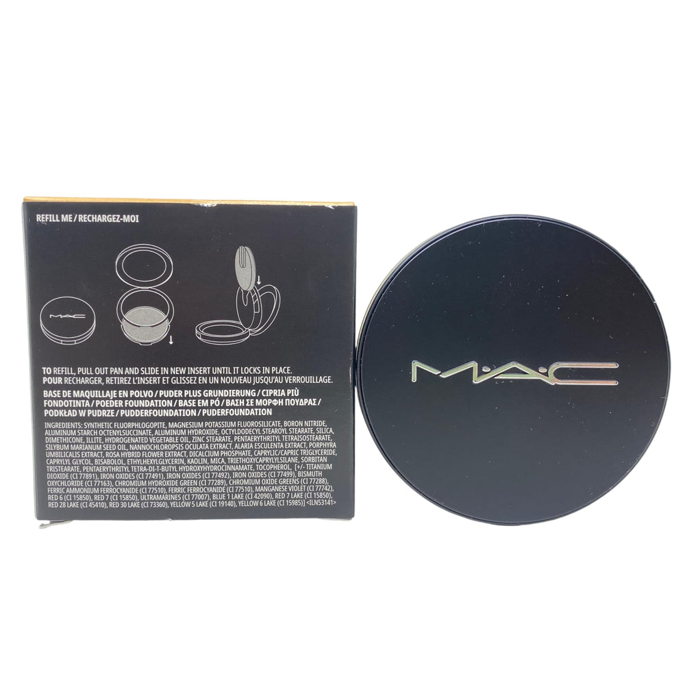 M·A·C compact held in hand illustrating size and convenient touch-up benefit
