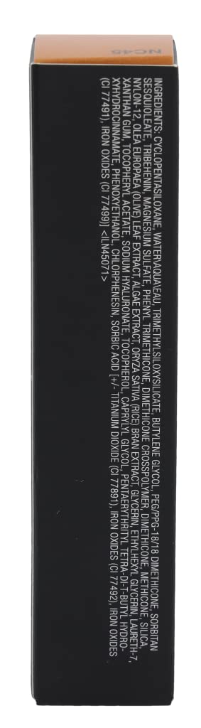MAC applied on skin swatch showing true NC45 match and natural look
