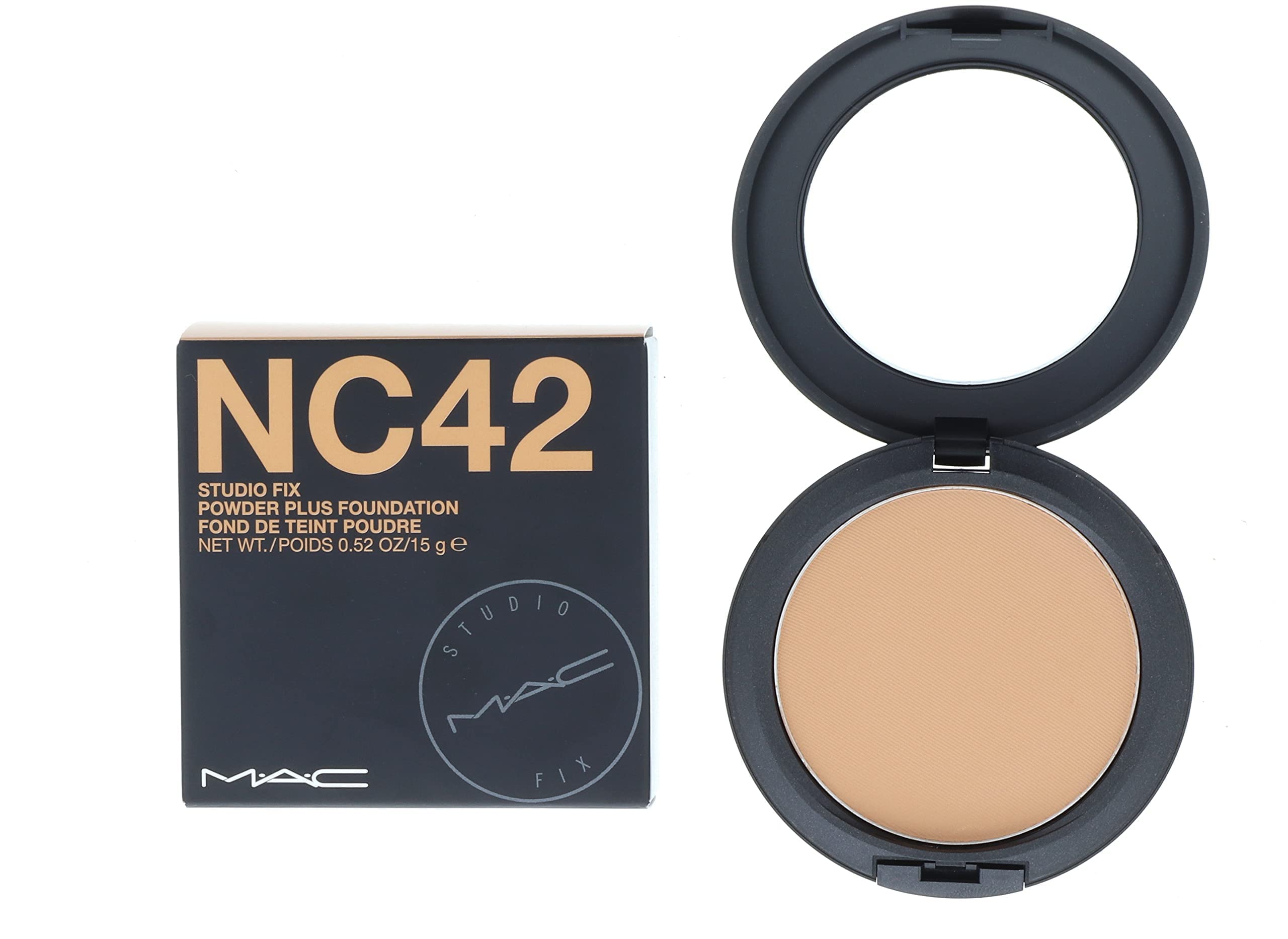 MAC Studio Fix swatch on arm illustrating NC42 match for medium-deep skin tones