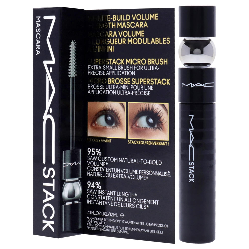 MAC Superstack applied on model lashes showing length and layered volume