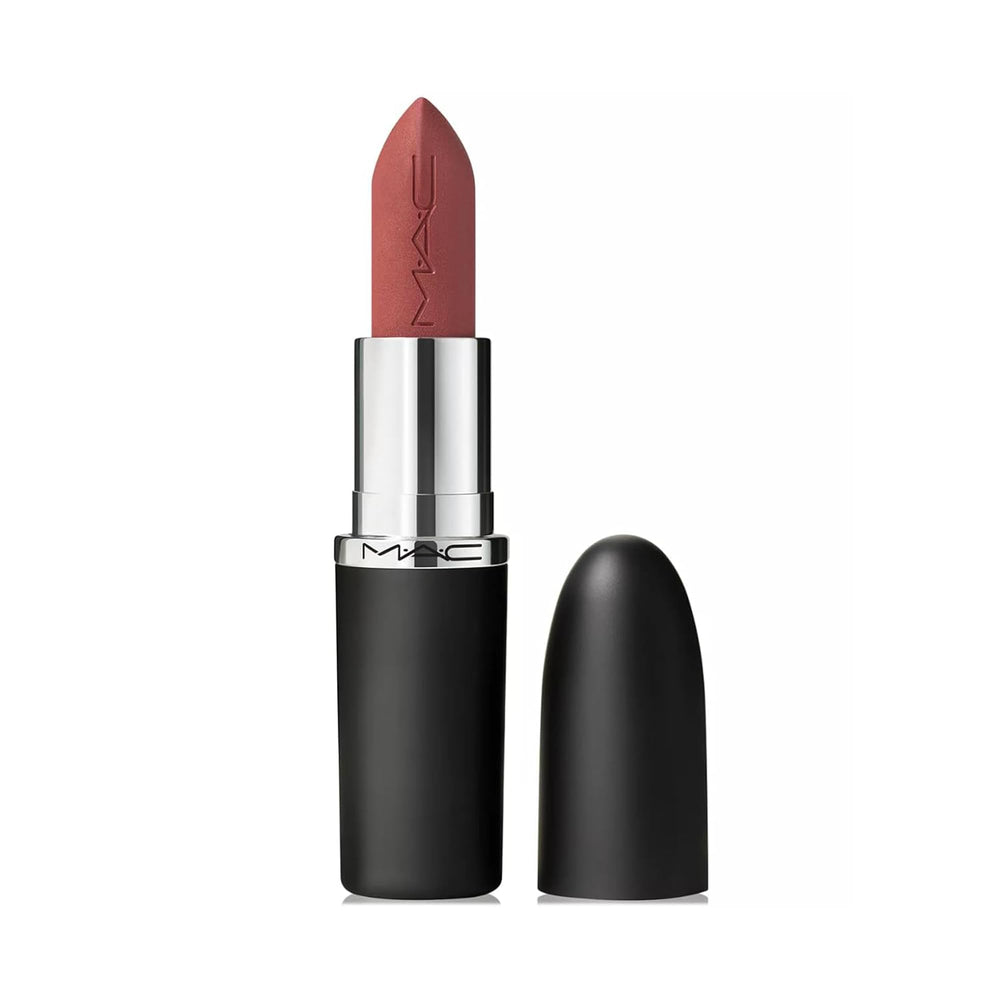 MAC Velvet Teddy front packaging showing compact lipstick and benefits