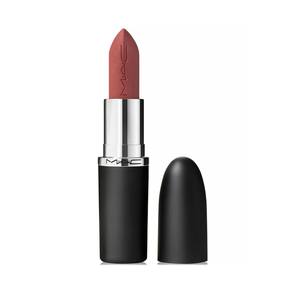 MAC Velvet Teddy front packaging showing compact lipstick and benefits
