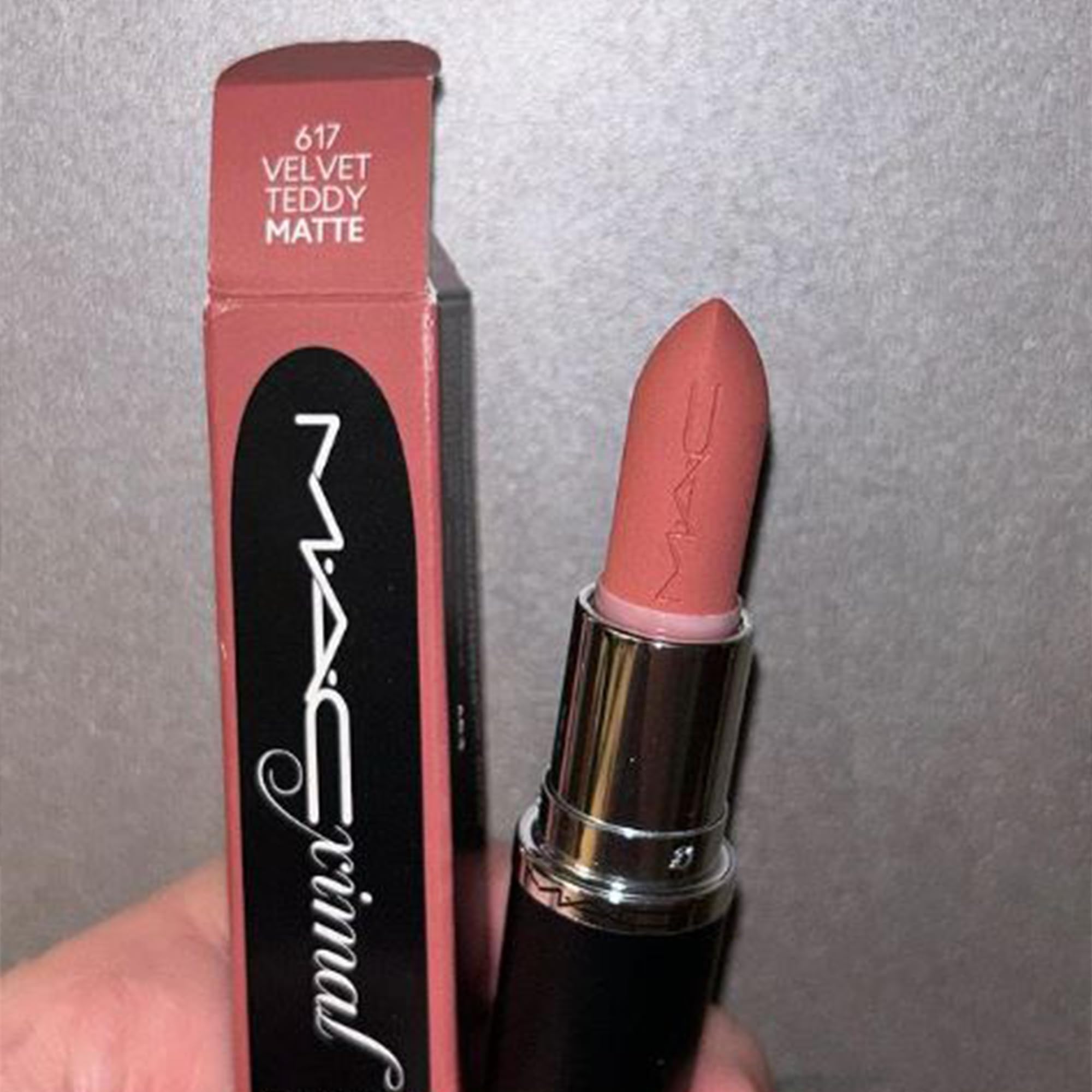 MAC Velvet Teddy swatch on arm showing true full-coverage color