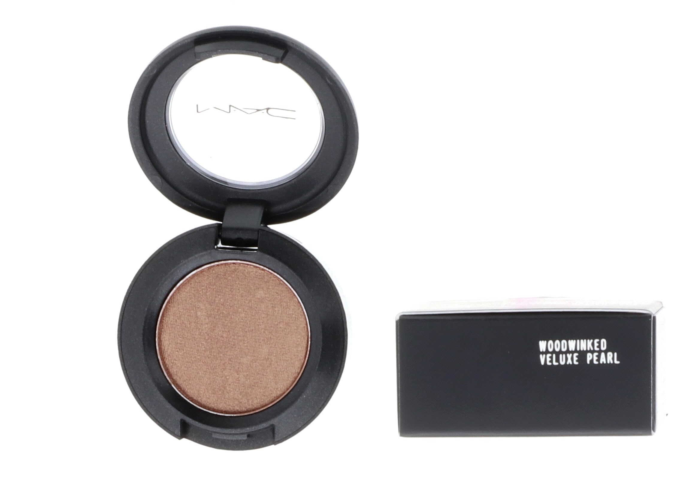 MAC Woodwinked front pan showing warm bronze shimmer and compact benefit
