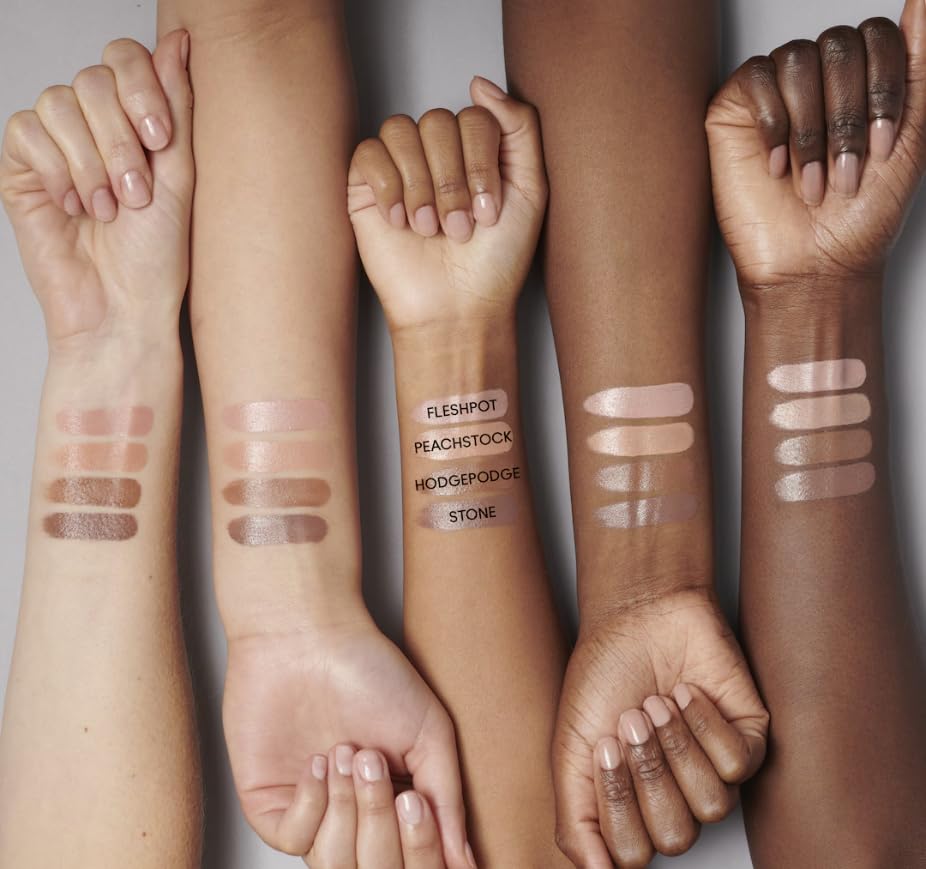 MAC Ximal swatch on skin demonstrating Fleshpot warm beige tone and flattering effect