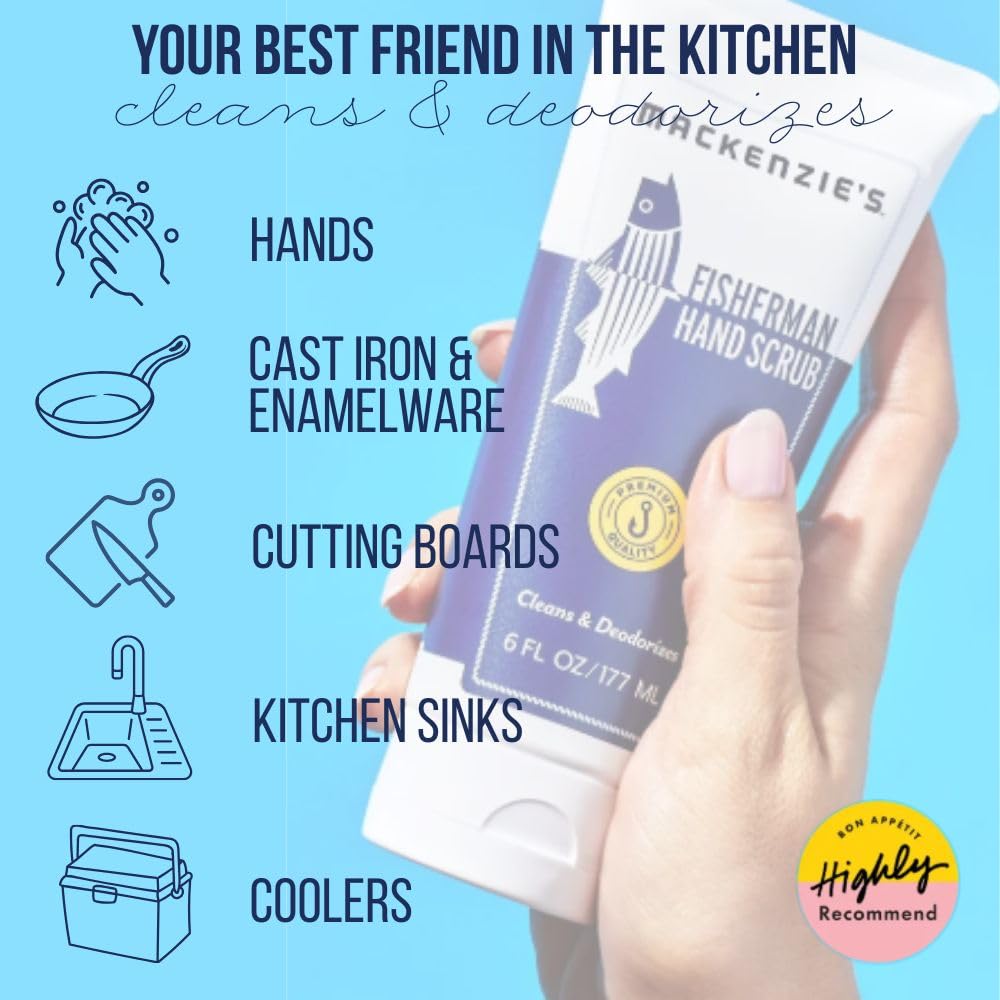 MacKenzie's used in kitchen on cutting board removing fish odors and stains effectively