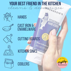 MacKenzie's used in kitchen on cutting board removing fish odors and stains effectively