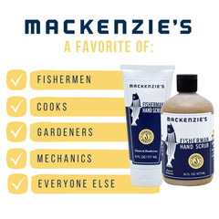 MacKenzie's close-up of scrub texture with walnut husk showing exfoliating grease removal