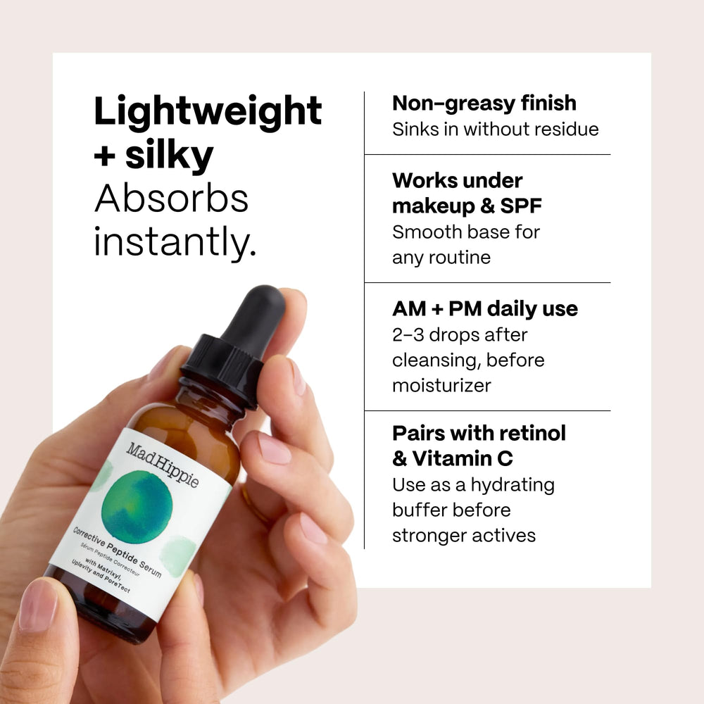 Mad Hippie bottle styled on vanity conveying clean-beauty lifestyle appeal