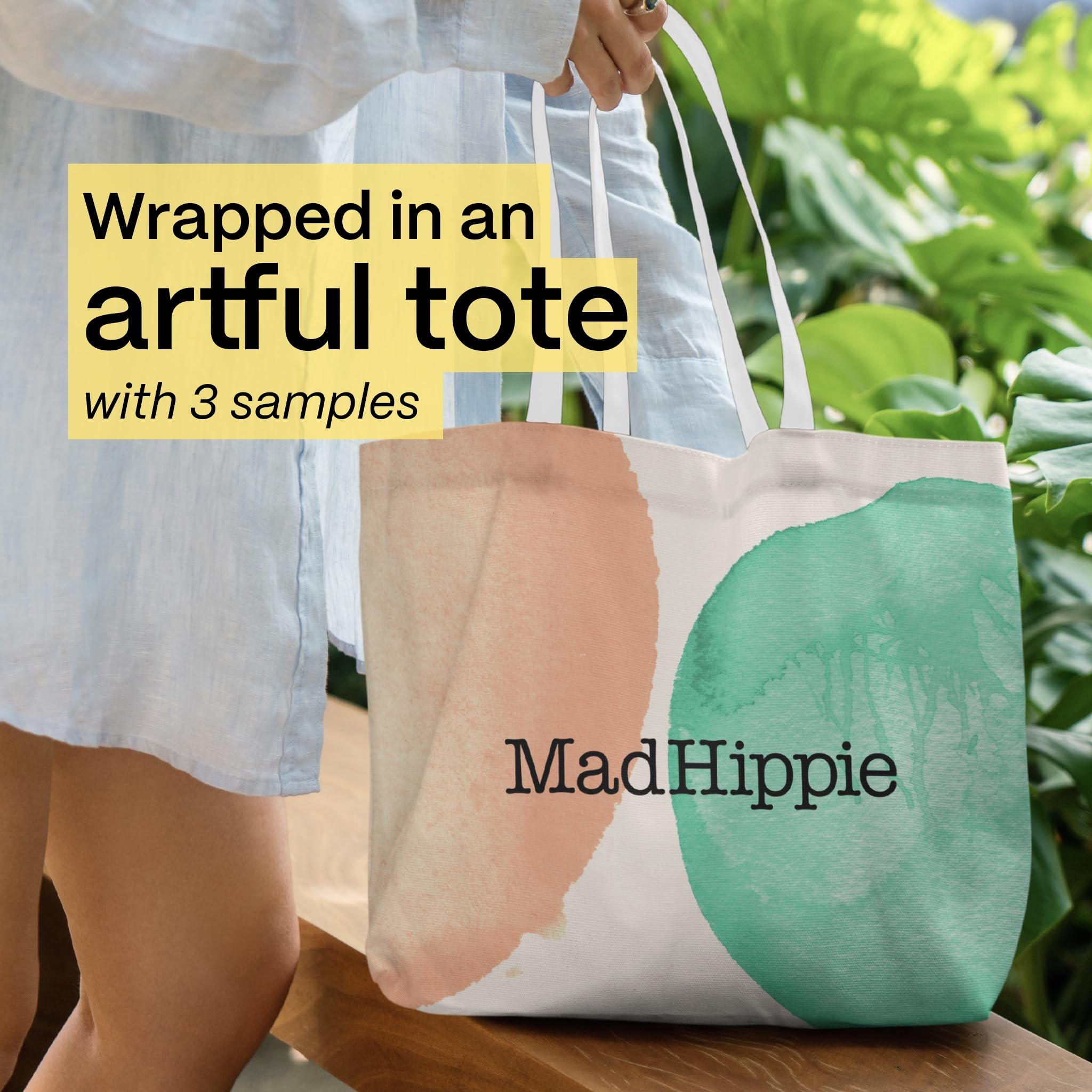 Mad Hippie watercolor-dots canvas tote shown folded for reusable carrying benefit
