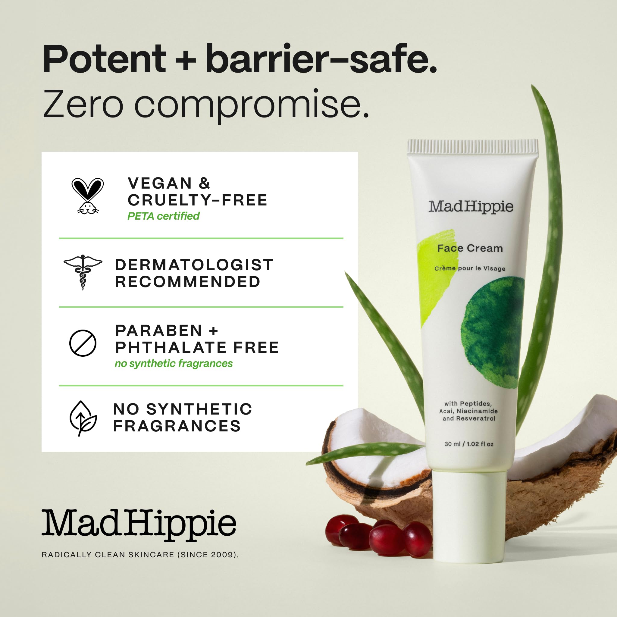 Mad Hippie cream on bathroom shelf in lifestyle setting suggesting routine convenience