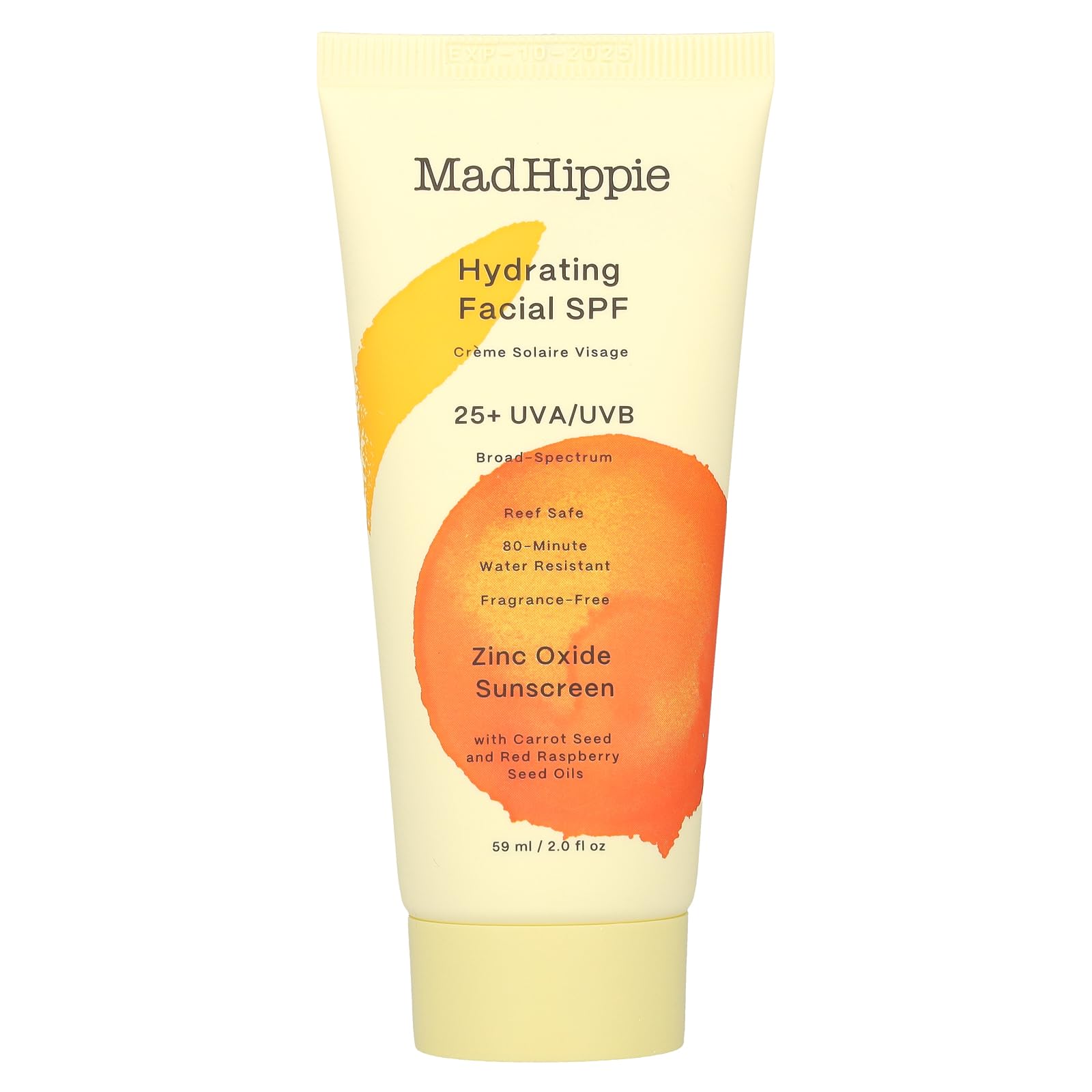 Mad Hippie front packaging showing SPF 25+ and travel-friendly benefits