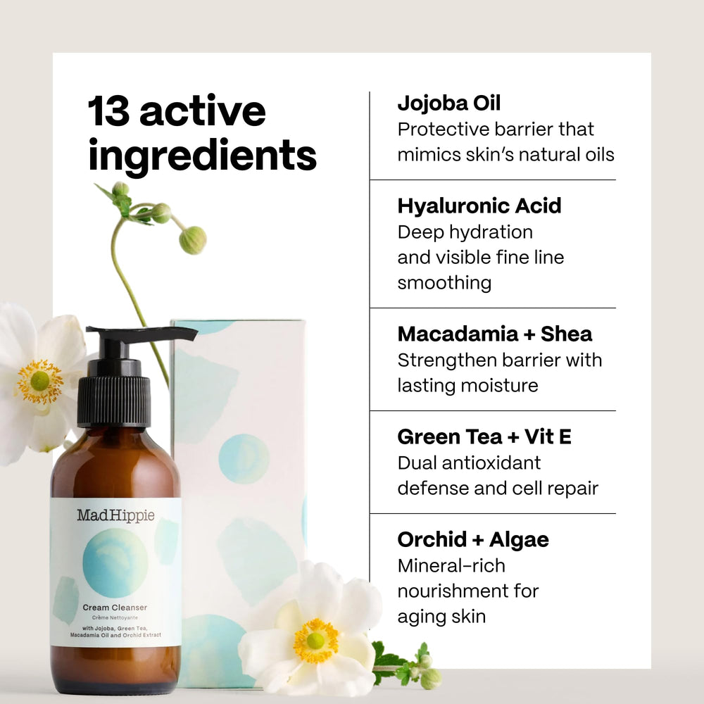 Mad Hippie cleanser in use at sink showing gentle lather and skin comfort benefit