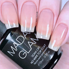 Madam Glam bottle label detail highlighting product name and clear finish