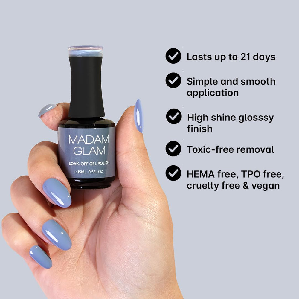 Madam Glam top coat with manicure tools showing easy routine integration