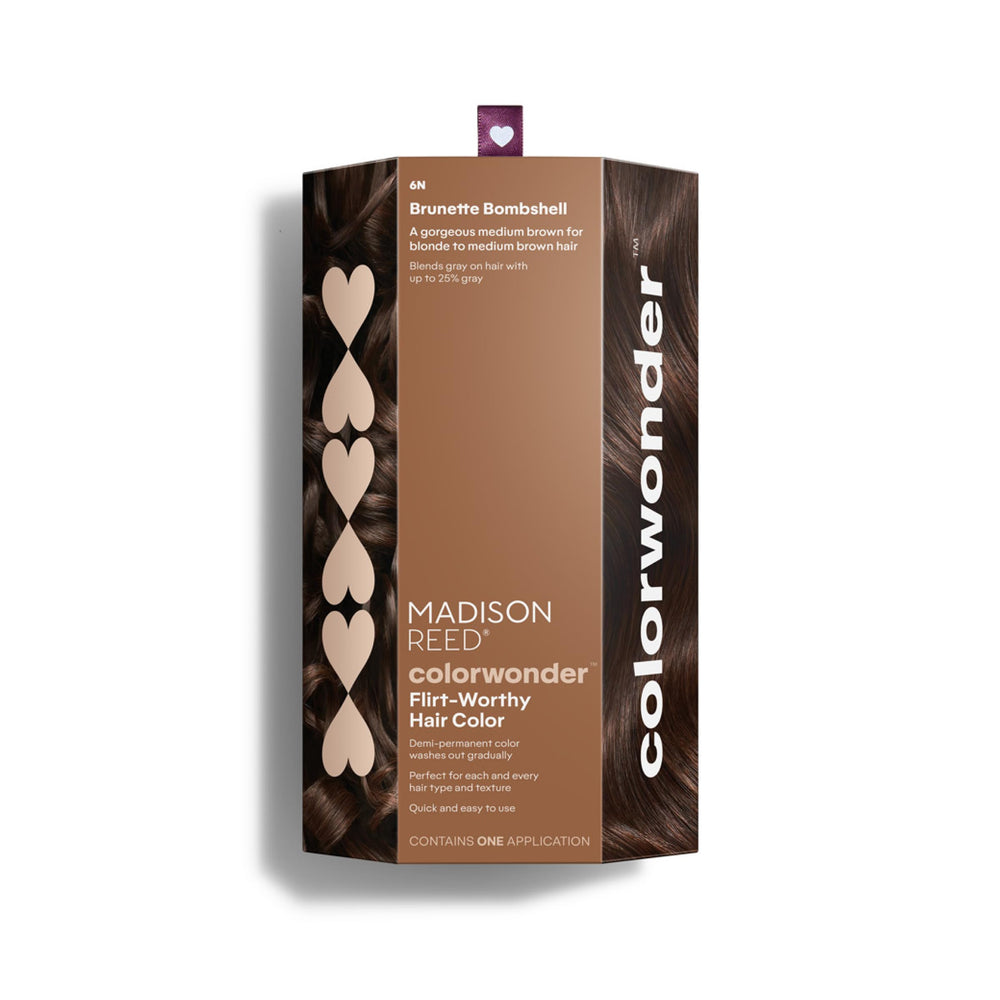 Madison Reed front packaging showing 6N medium brown and quick benefits