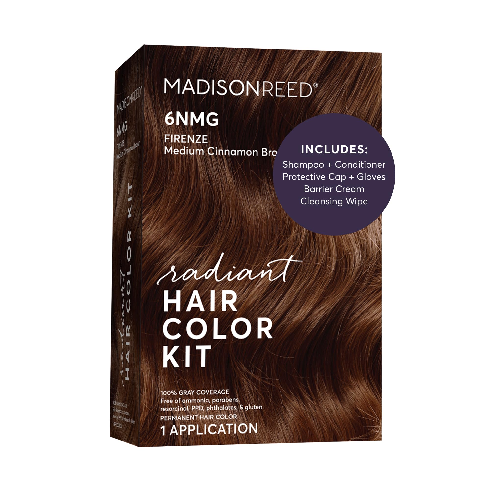 Madison Reed front packaging showing shade 6NMG and benefits