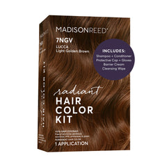 Madison Reed front packaging showing shade 7NGV Light Golden Brown and benefits