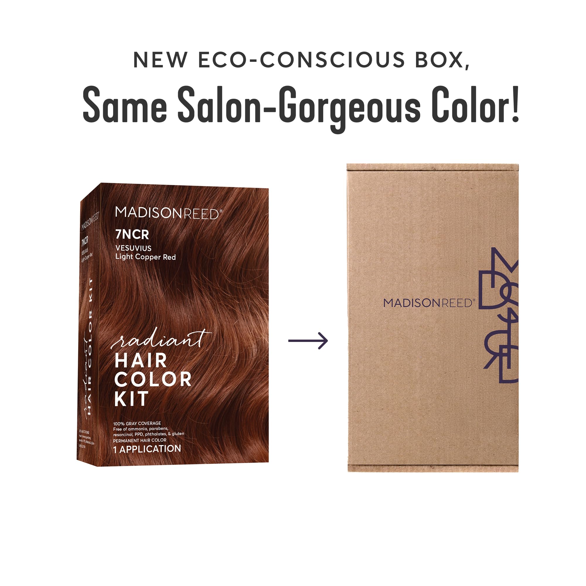 Madison Reed before and after results showing richer copper-red tone