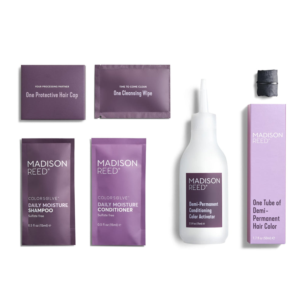 Madison Reed color bottle with activator ready to shake, demonstrating quick mixing advantage