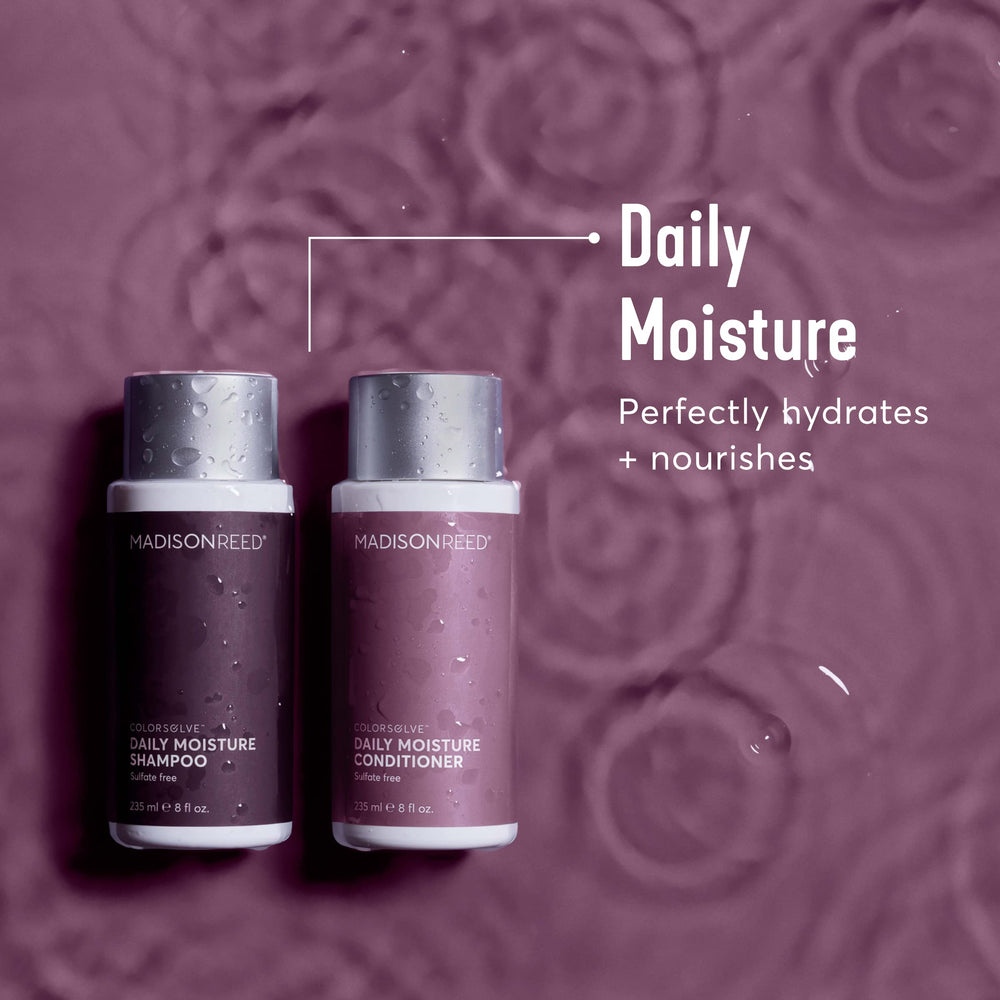 Madison Reed conditioner bottle on bathroom shelf suggesting daily routine convenience