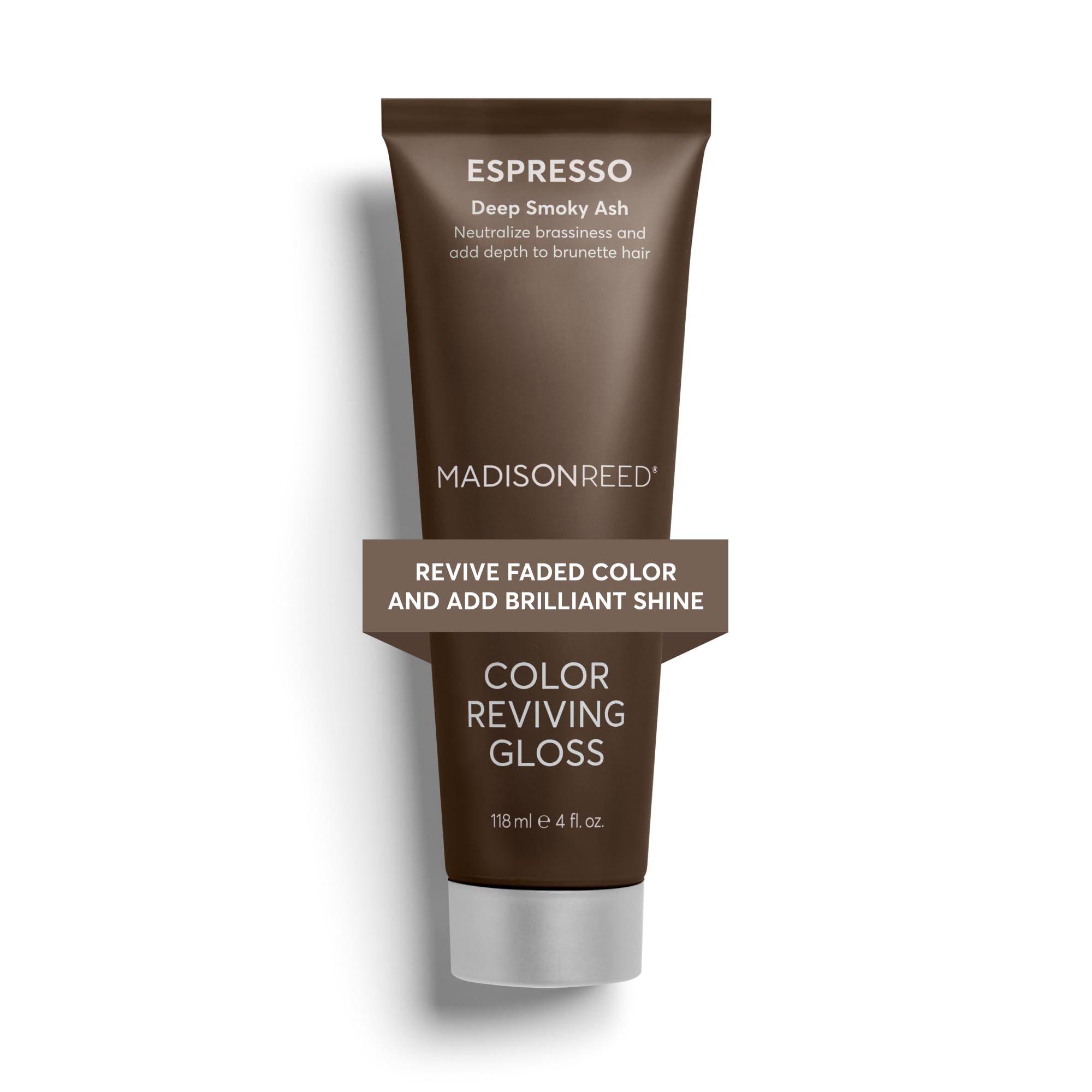 Madison Reed tube front view shows Espresso gloss and easy application benefit