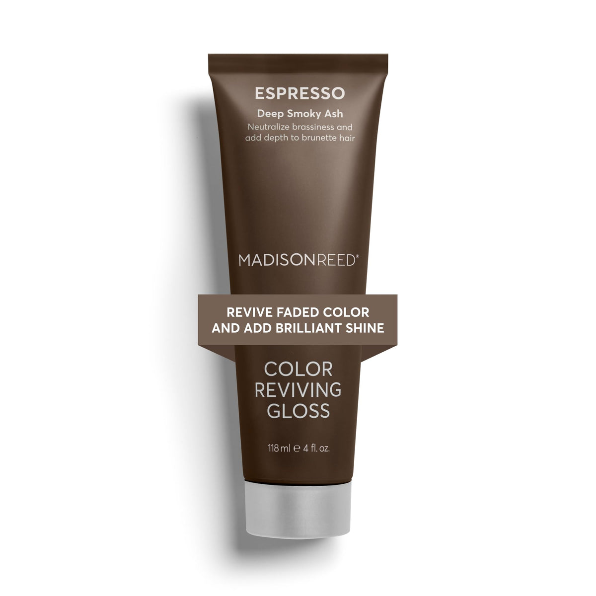 Madison Reed tube front view shows Espresso gloss and easy application benefit