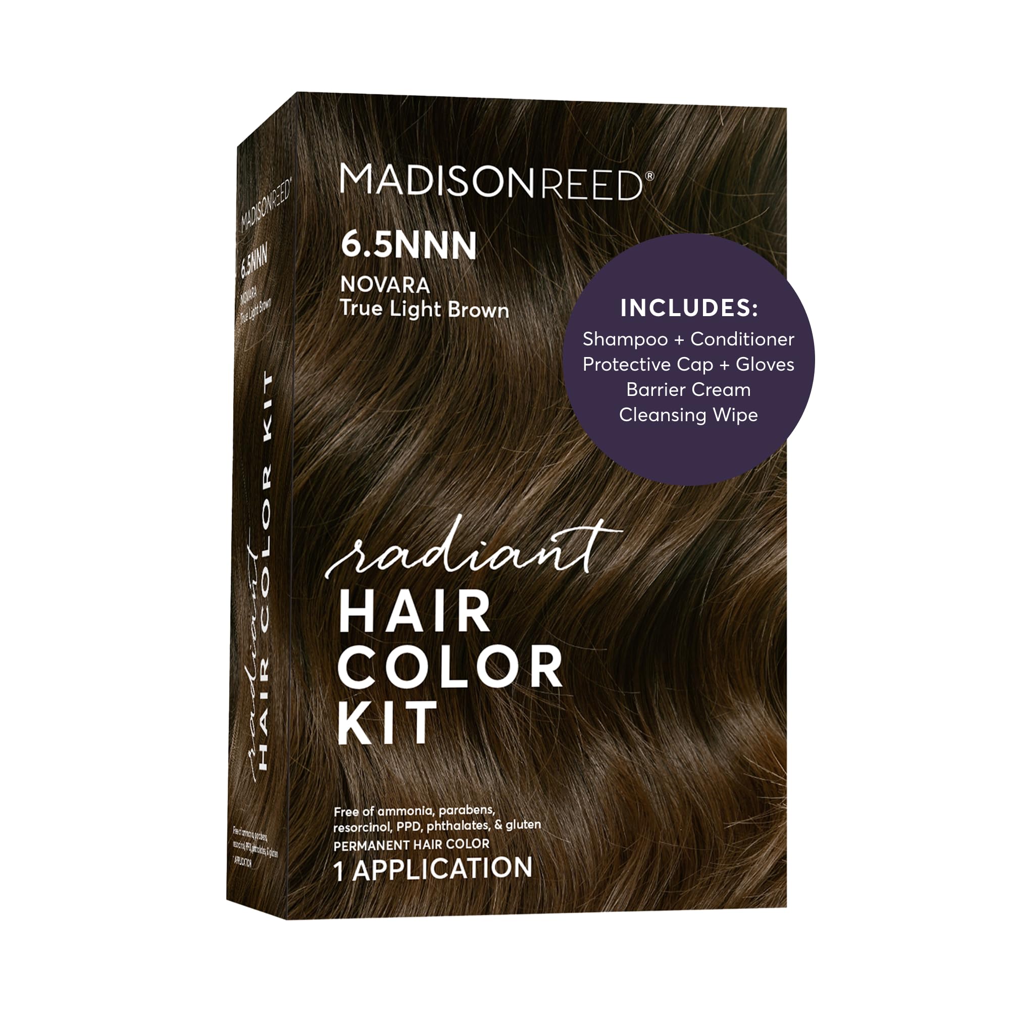 Madison Reed front packaging showing shade 6.5NNN and benefits