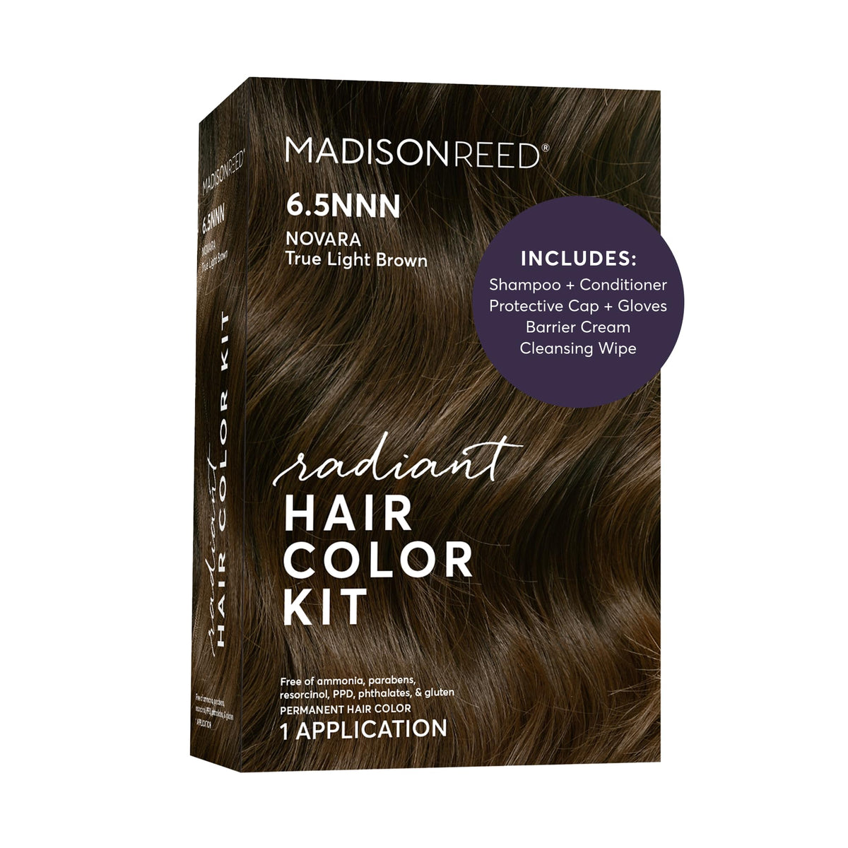 Madison Reed front packaging showing shade 6.5NNN and benefits