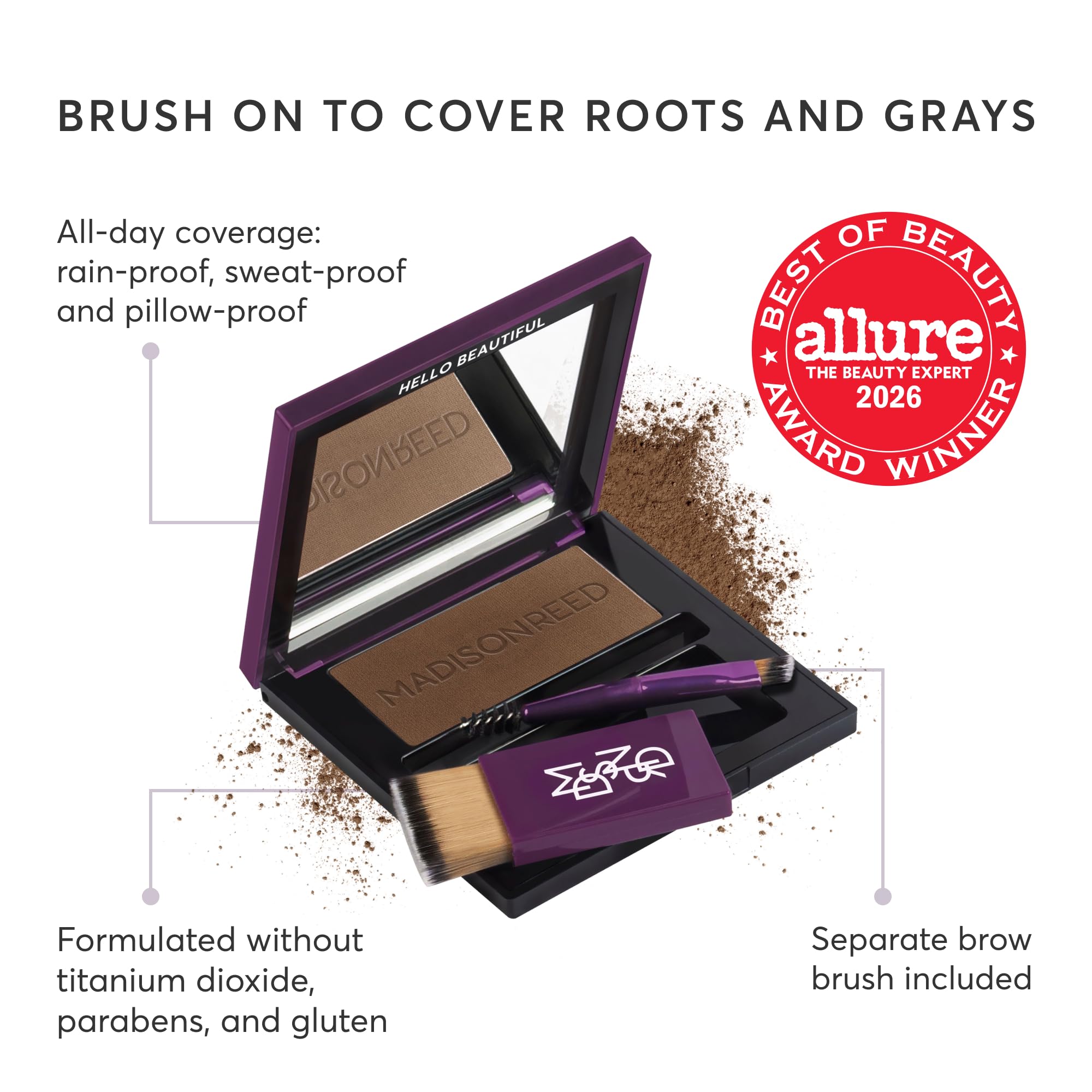 Madison Reed open compact with two brushes for precise application