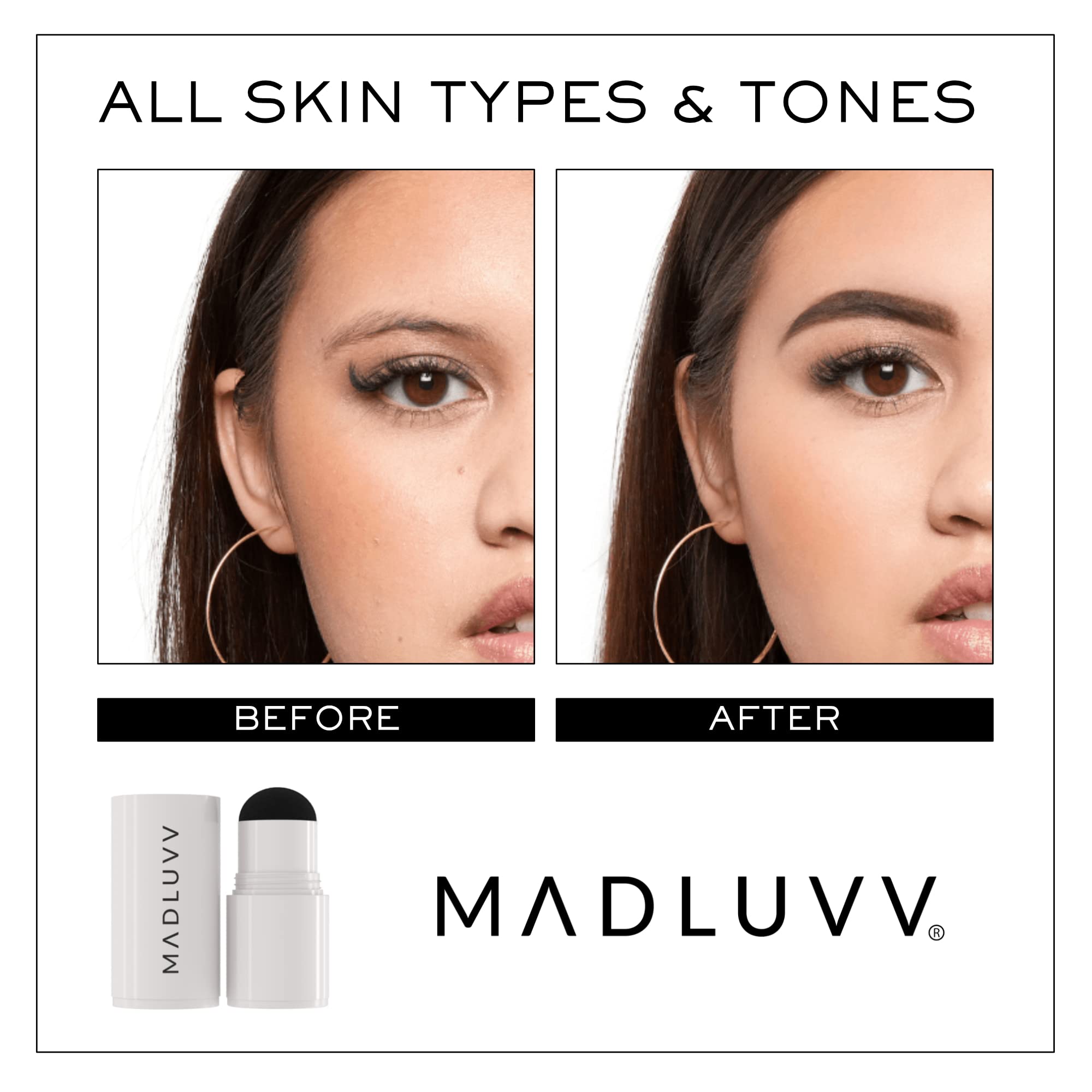 MADLUVV before and after brows demonstrating fuller natural-looking definition