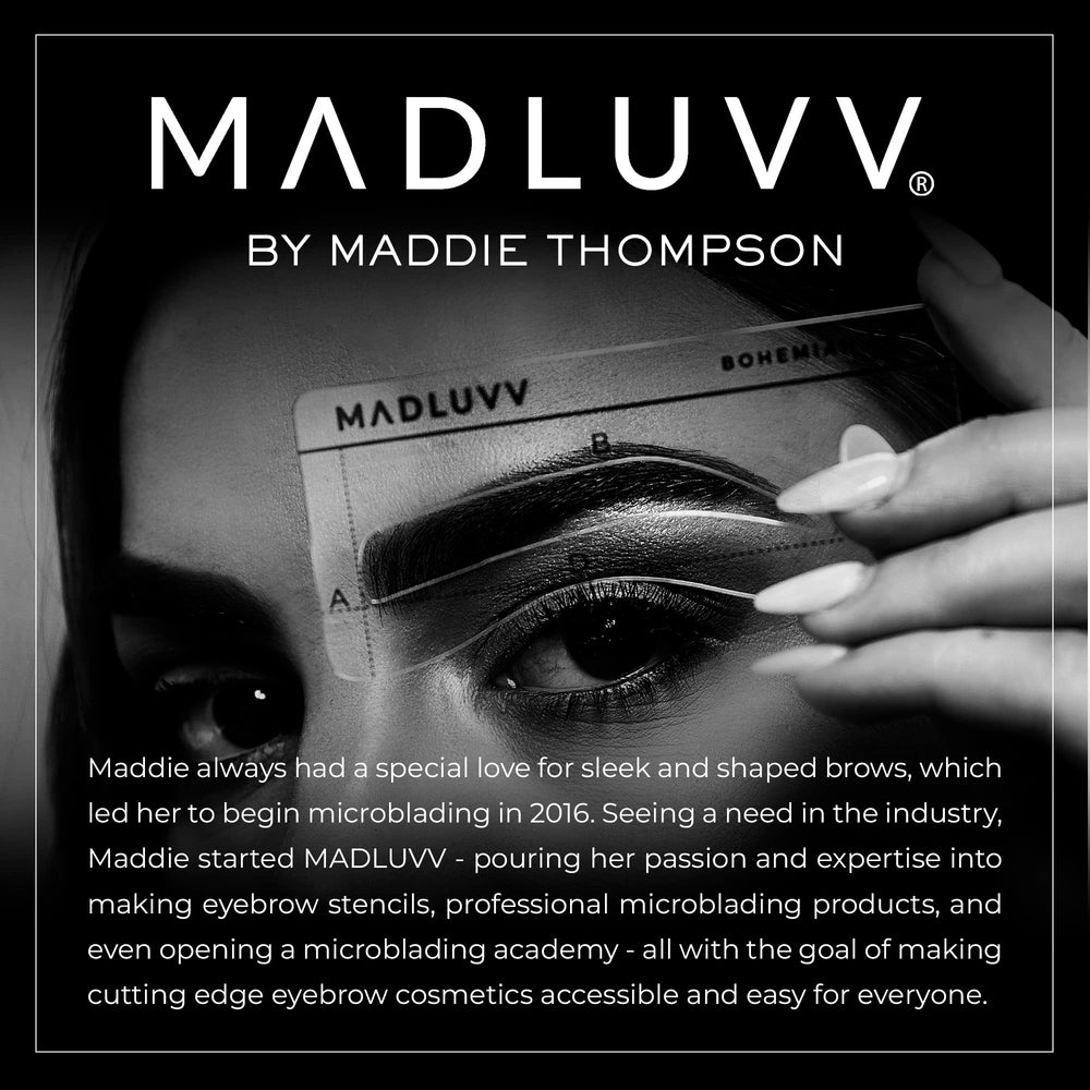 MADLUVV refill label and cap detail highlighting shade Brunette and product info