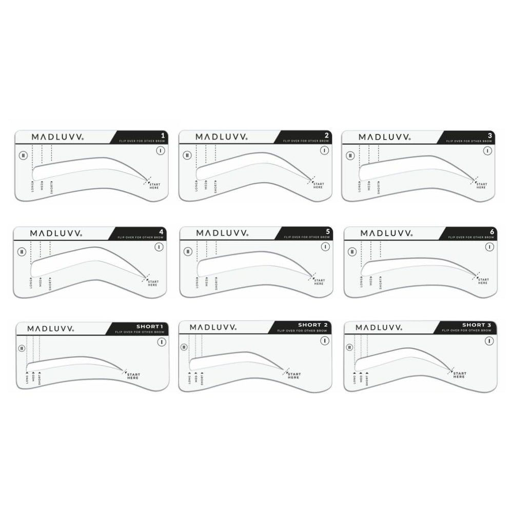 MADLUVV nine stencils laid out to show variety for personalized shapes