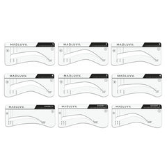 MADLUVV nine stencils laid out to show variety for personalized shapes