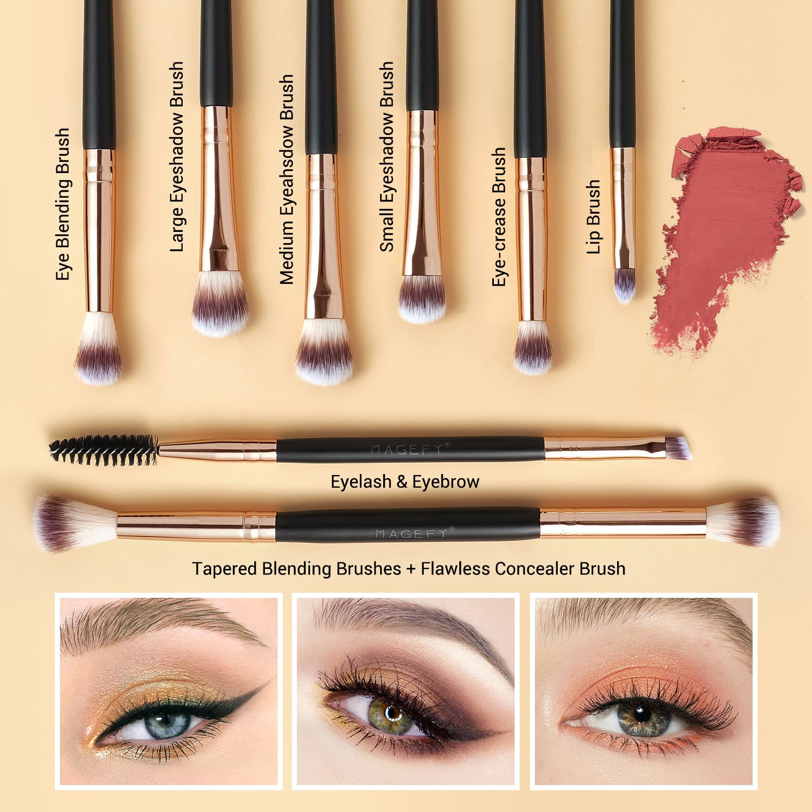 MAGEFY dual-ended face brush in hand demonstrating space-saving benefit
