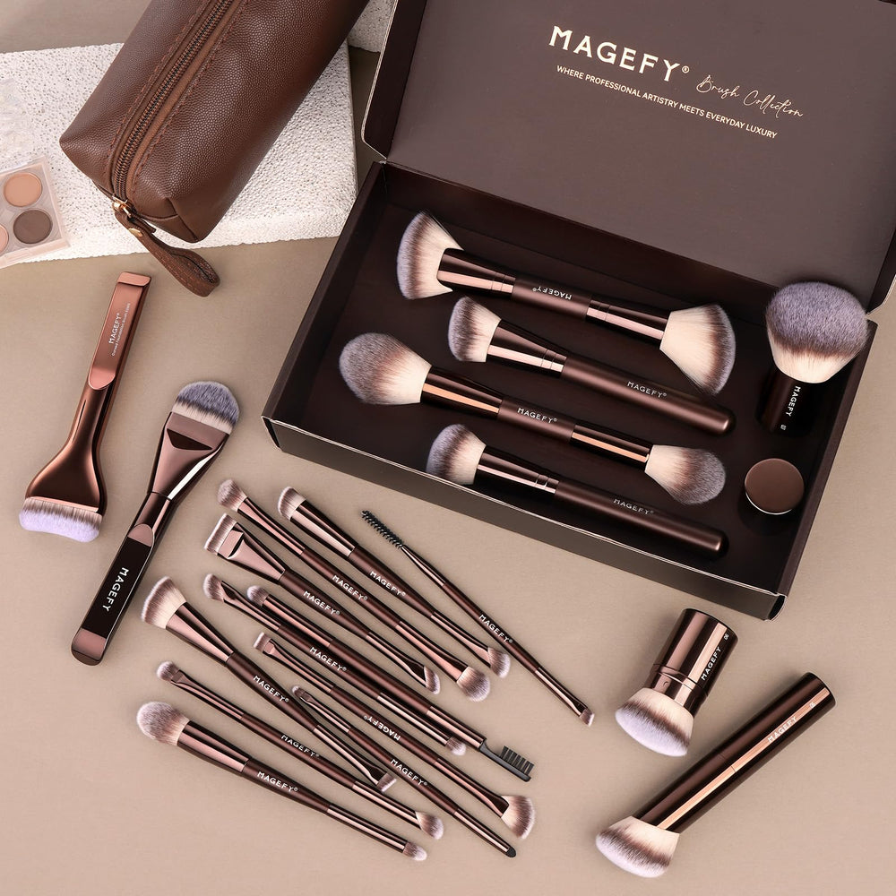 MAGEFY brushes next to a ruler for size comparison to show travel-friendly proportions