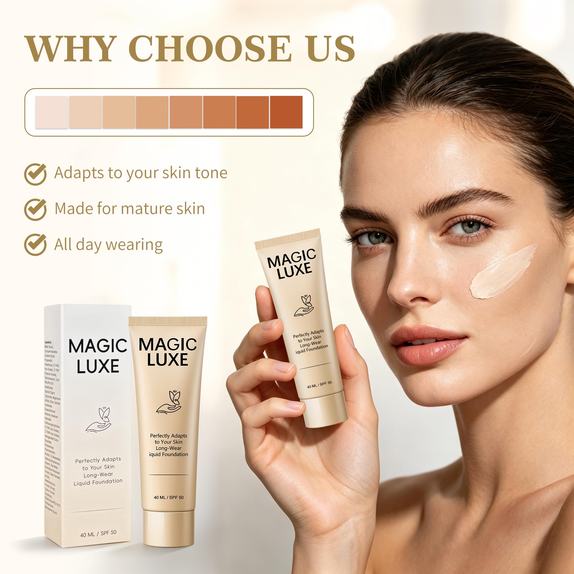 MAGIC LUXE OIL application with brush illustrating smooth blending and buildable finish