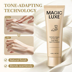 MAGIC LUXE OIL foundation pump dispensing product to demonstrate controlled, mess-free use