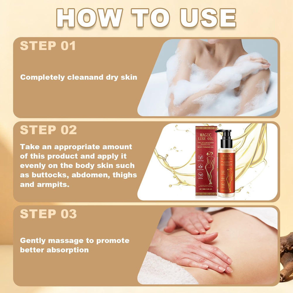 MAGIC LUXE OIL next to hand for scale indicating travel-friendly size