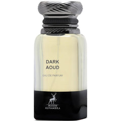 Maison Alhambra Dark Aoud front bottle view showing sleek design and premium finish