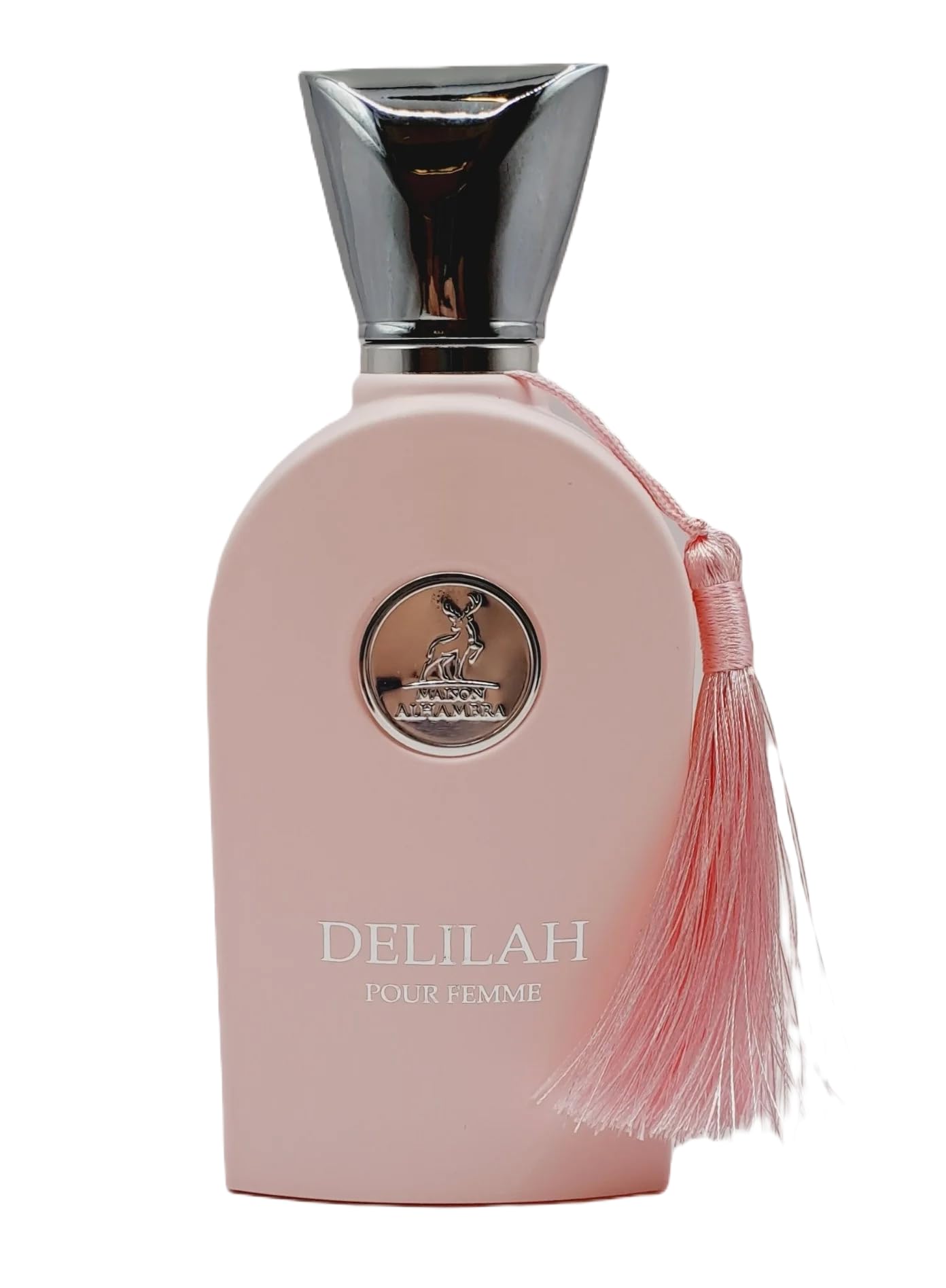 Maison Alhambra Delilah front bottle showing elegant pink glass and spray cap for instant appeal