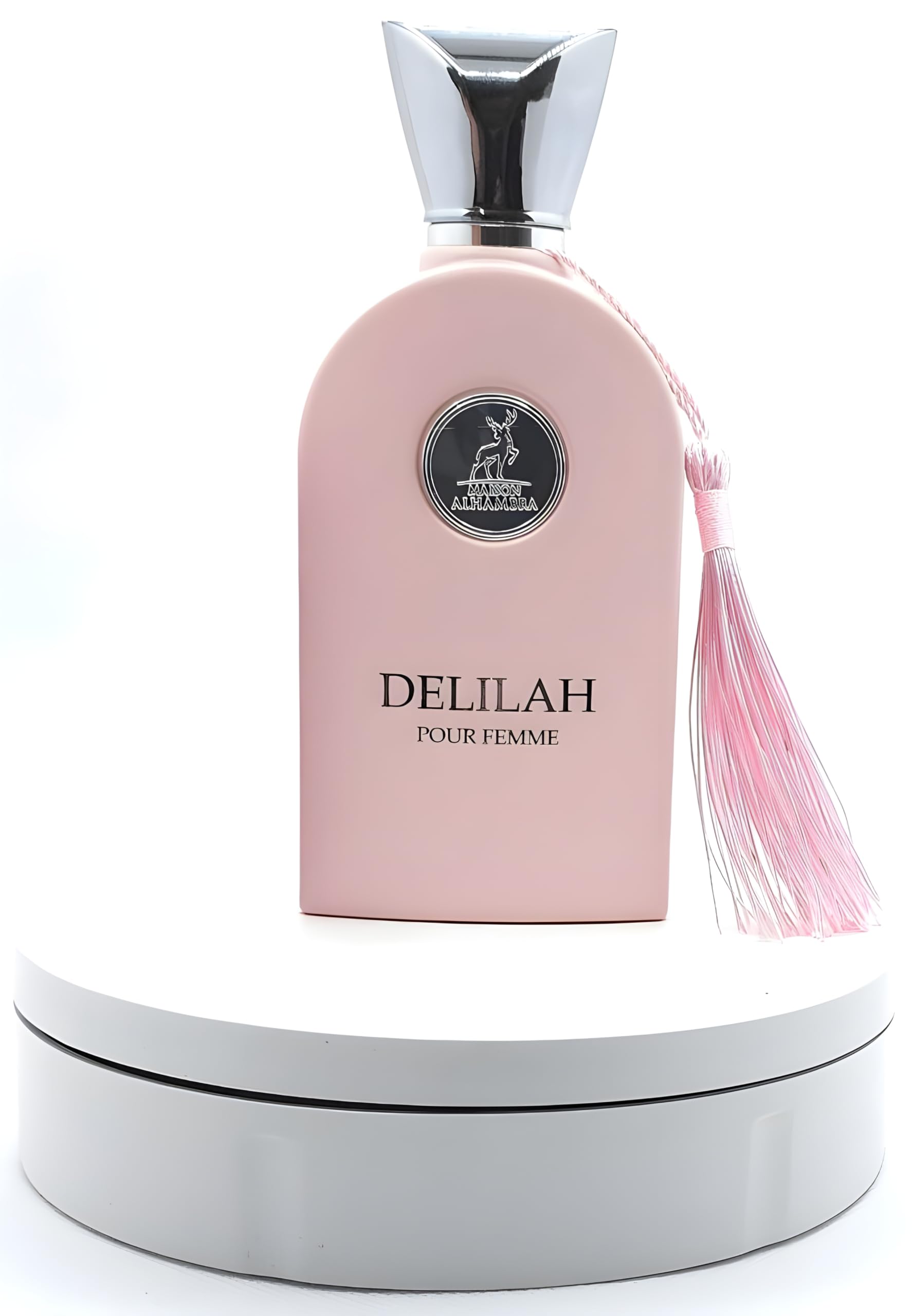 Maison Alhambra Delilah packaging label detail highlighting notes and brand for informed choice