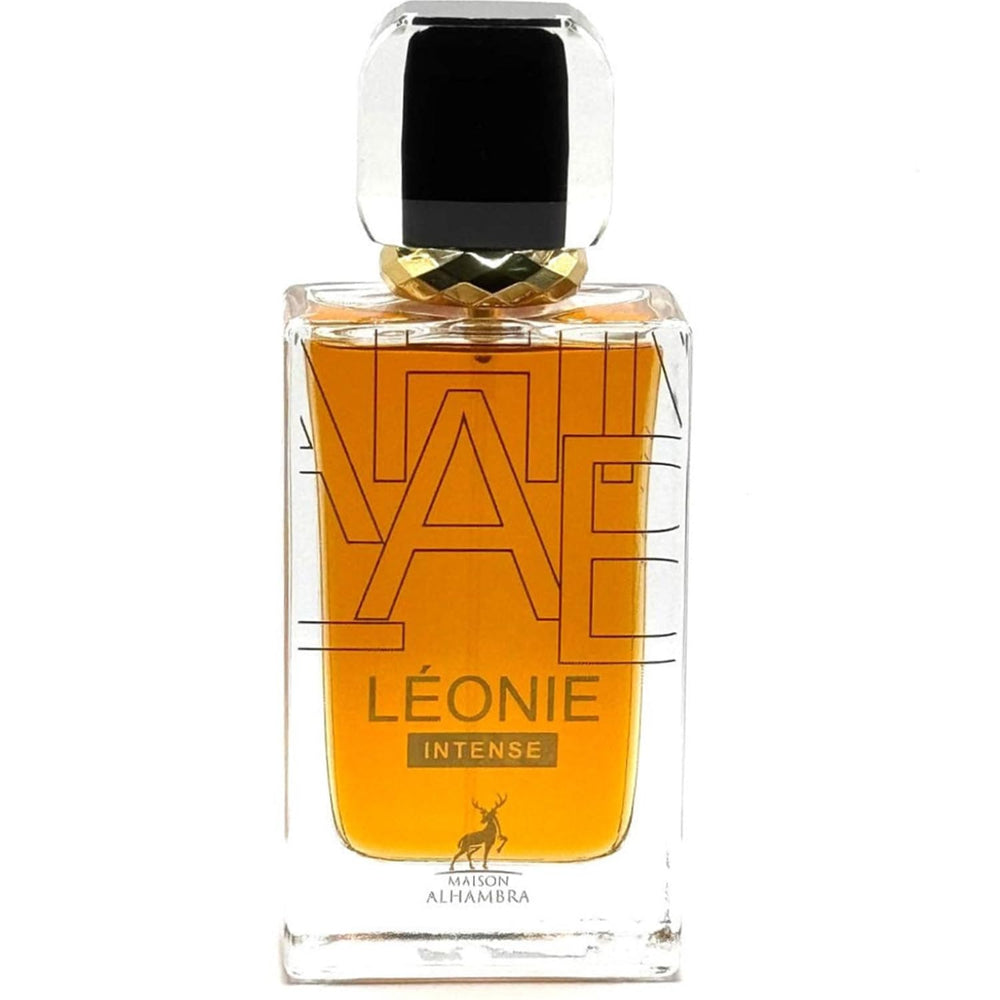 Maison Alhambra Leonie Intense front bottle showing elegant packaging and brand identity