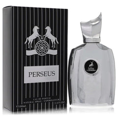 Maison Alhambra Perseus bottle front view showing elegant label and lasting amber-vanilla appeal