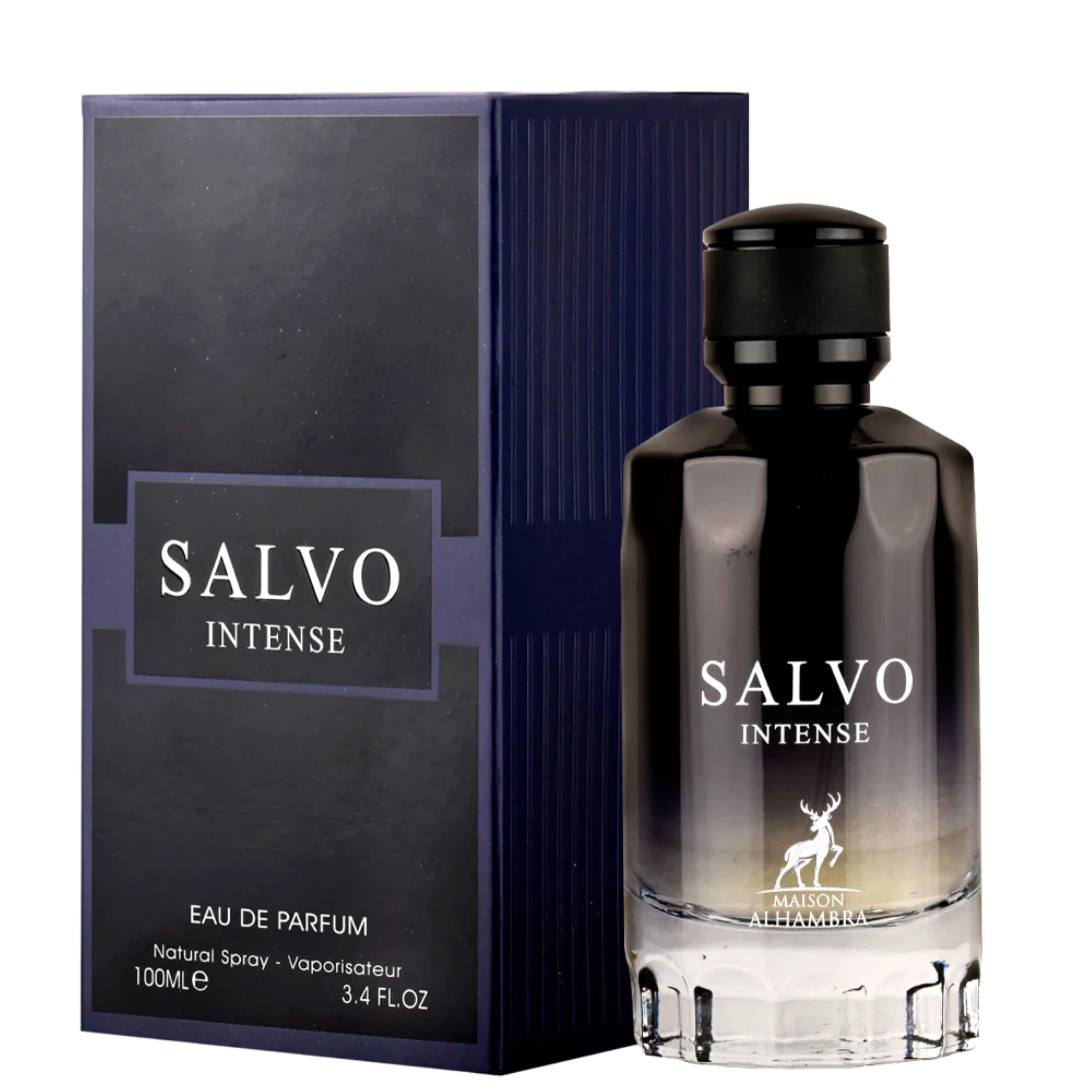 Maison Alhambra Salvo Intense box and label highlighting designer origin and details