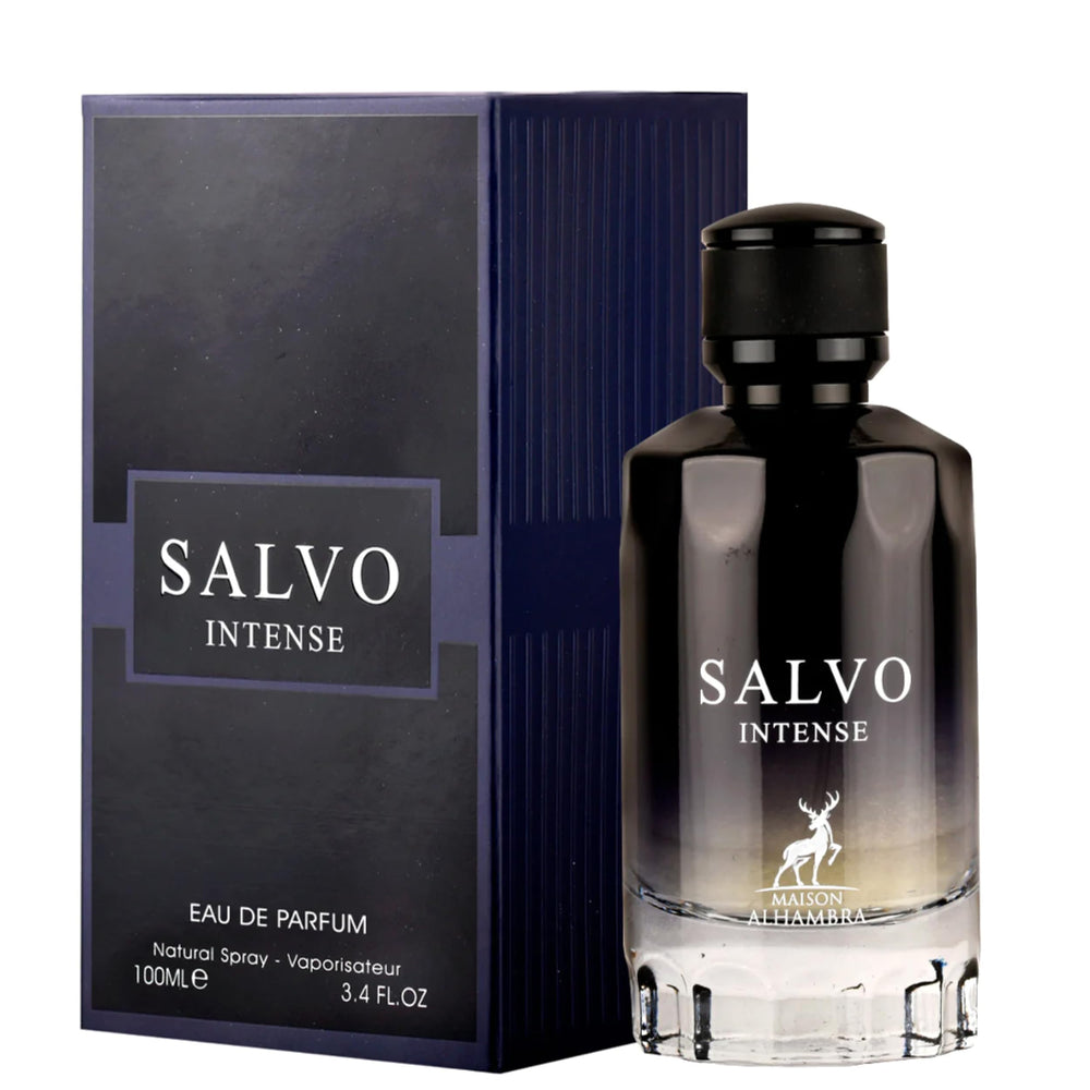 Maison Alhambra Salvo Intense box and label highlighting designer origin and details