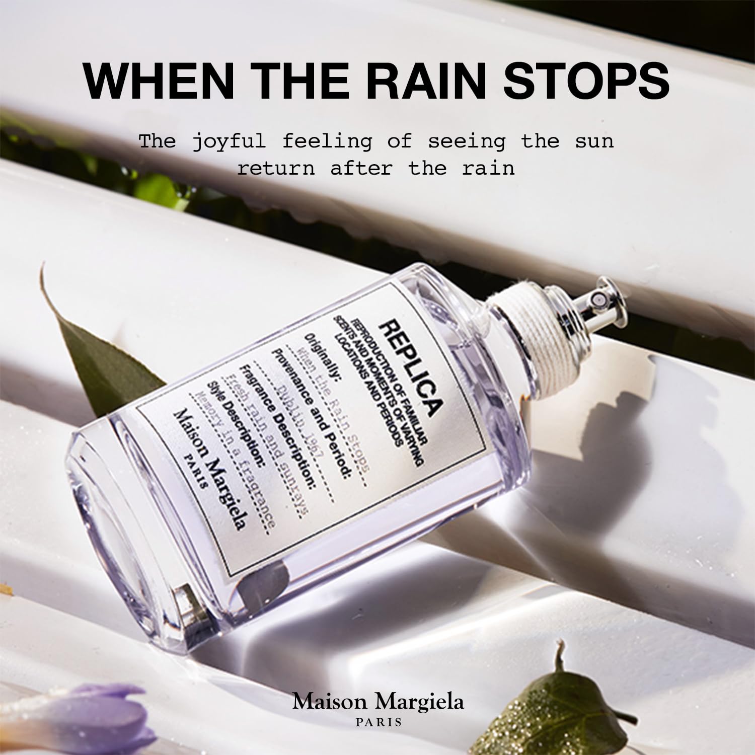 Maison Margiela bottle close-up glass showing texture and clarity, highlights premium design