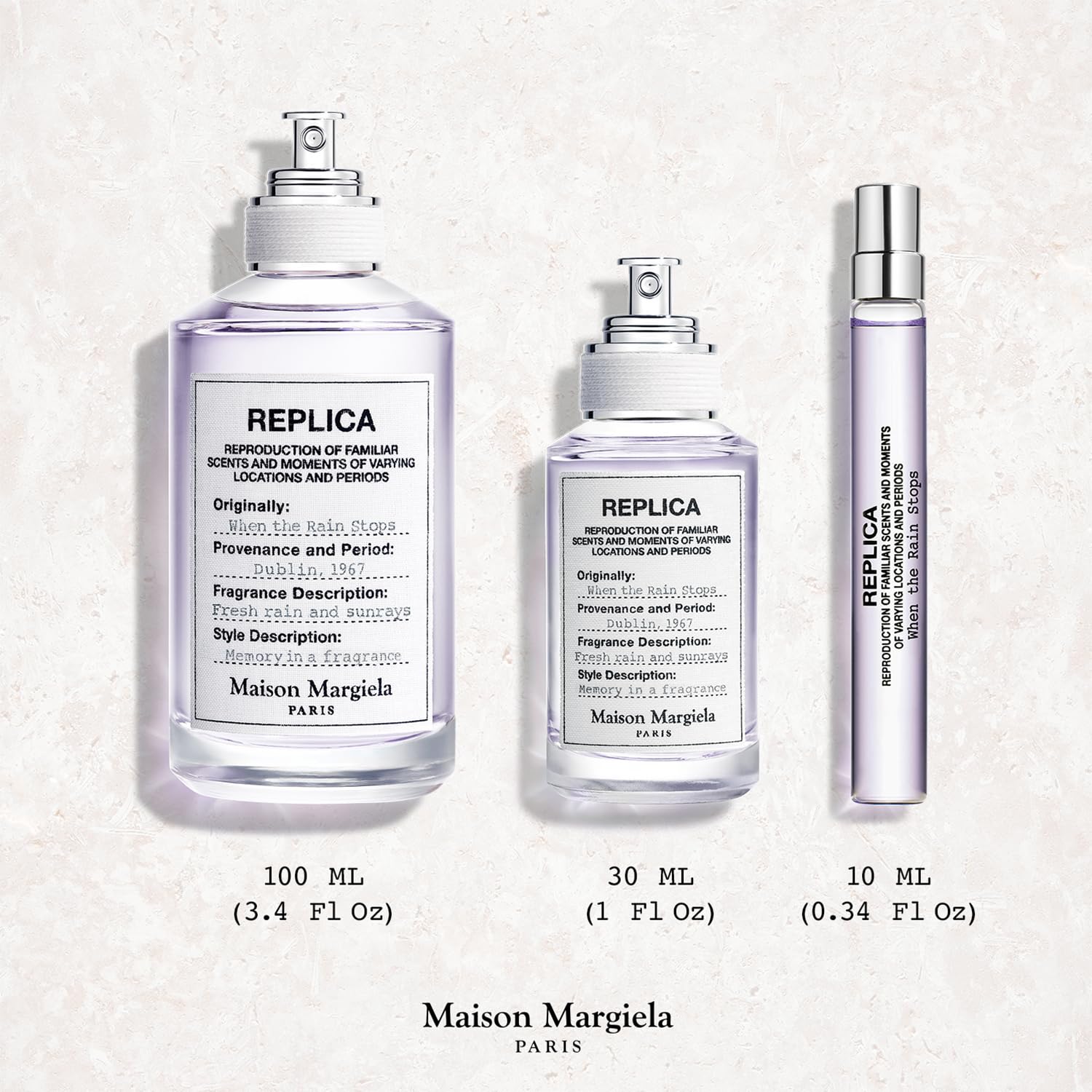 Maison Margiela scale with 1.0 fl oz bottle next to a coin for size reference, clarifies volume